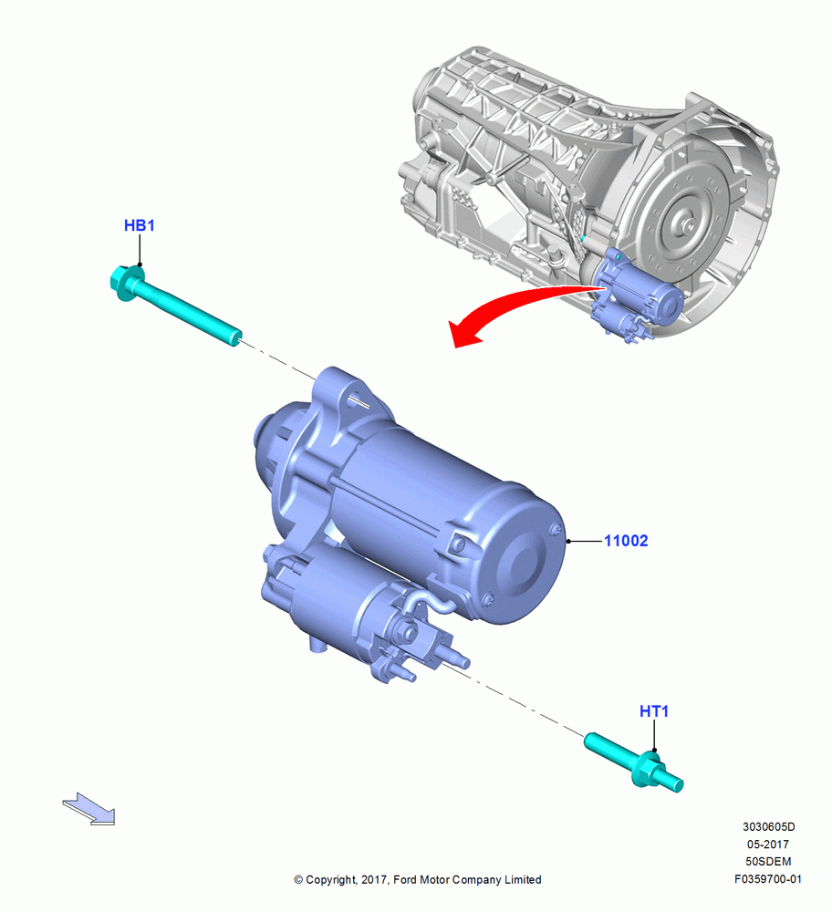 05D - Starter Motor, 5.0L V8 32V DOHC EFI Modular, MOD 5.0L-4V DOHC SEFI NA; 02/OCT/2017