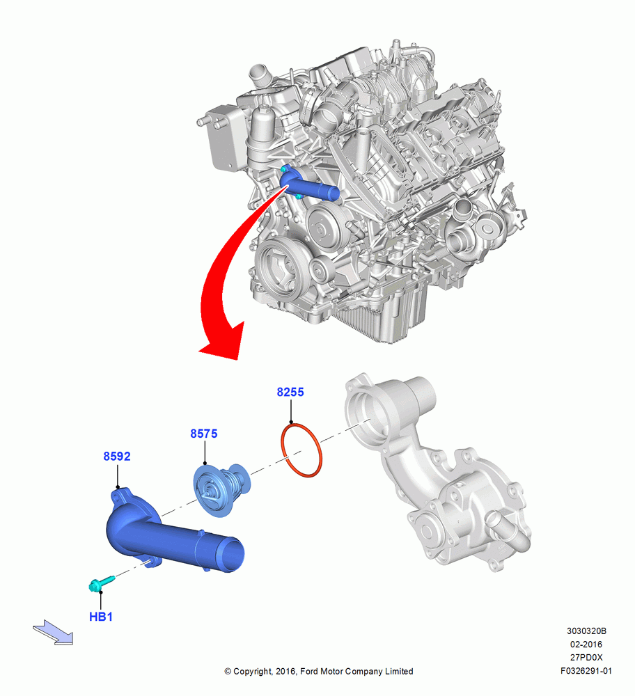 20B - Thermostat/Housing & Related Parts, 2.7L DOHC 4V DI GT V6 GAS/FFV; 30/MAY/2016-05/AUG/2019