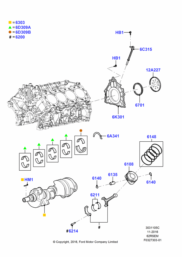 05C - Crankshaft/Pistons and Bearings, 6.2L 16V OHC NA V8 Gas; 30/JAN/2017