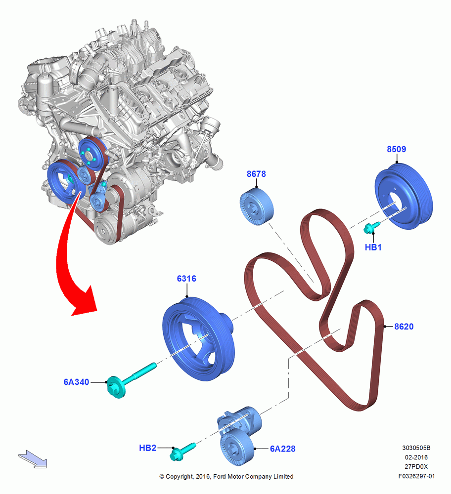 05B - Pulleys and Drive Belts, 2.7L DOHC 4V DI GT V6 GAS/FFV; 30/MAY/2016-05/AUG/2019