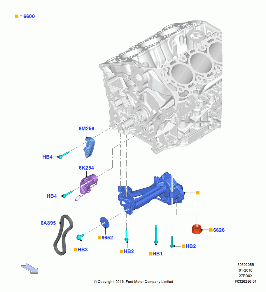 05B - Oil Pump, 2.7L DOHC 4V DI GT V6 GAS/FFV; 30/MAY/2016-05/AUG/2019