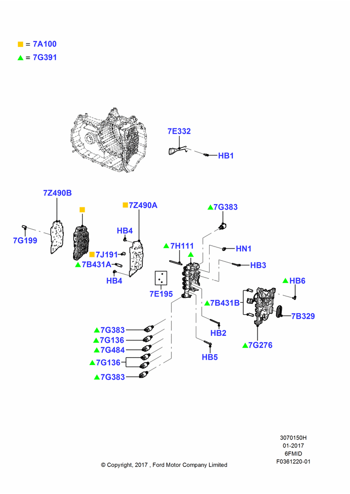 50H - Valve Body - Main Control & Servo's, 6 Speed Auto Trans 6F Mid-Range; 04/SEP/2012-03/MAR/2019