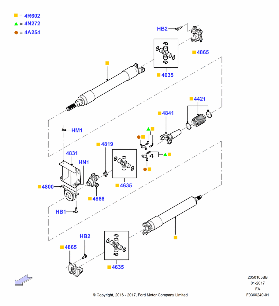 05BB - Drive Shaft - Rear Axle Drive, 158"/4013MM Wheelbase, 2WD, 6.2L 16V OHC NA V8 Gas, Ford 250 Series, Ford 350 Series, 2 Piece Driveshaft; 22/FEB/2010-04/OCT/2010