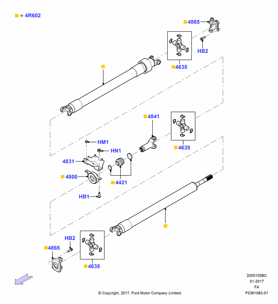 05BC - Drive Shaft - Rear Axle Drive, 158"/4013MM Wheelbase, 2WD, 6.2L 16V OHC NA V8 Gas, Ford 250 Series, Ford 350 Series, 2 Piece Driveshaft; 04/OCT/2010-05/JUL/2016