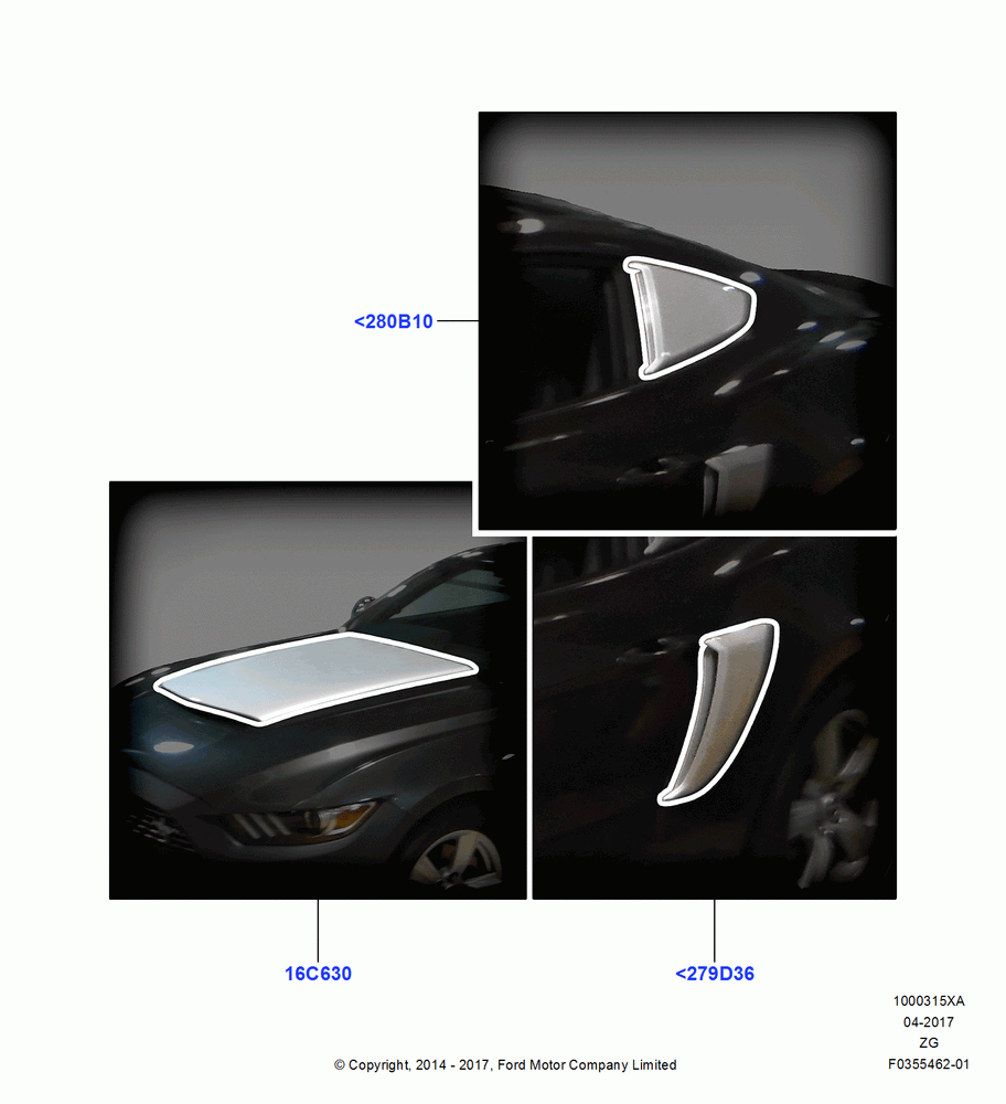 15XA - Body Dress Up Kits - Side, Accessory, Quarter Window Louvers, Scoop Kits, Quarter Side Scoop, Hood Scoop Kit; 18/AUG/2014-02/OCT/2017