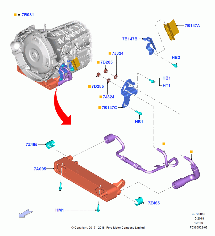 Transmission Cooling Systems, 2.7L DOHC 4V DI GT V6 GAS/FFV, 3.5L V6 GTDI, 10 Speed Auto Transmission (10R80), 5.0L Coyote