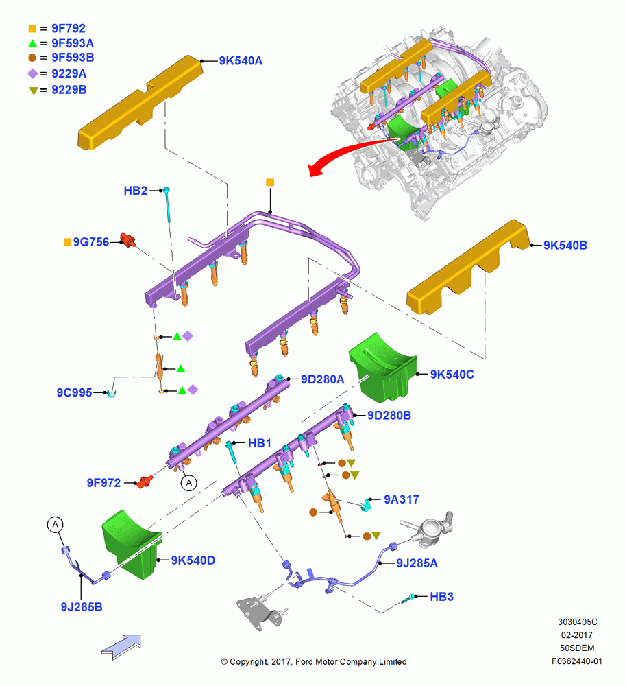 05C - Fuel Injectors and Pipes, 5.0L Coyote; 17/JUL/2017