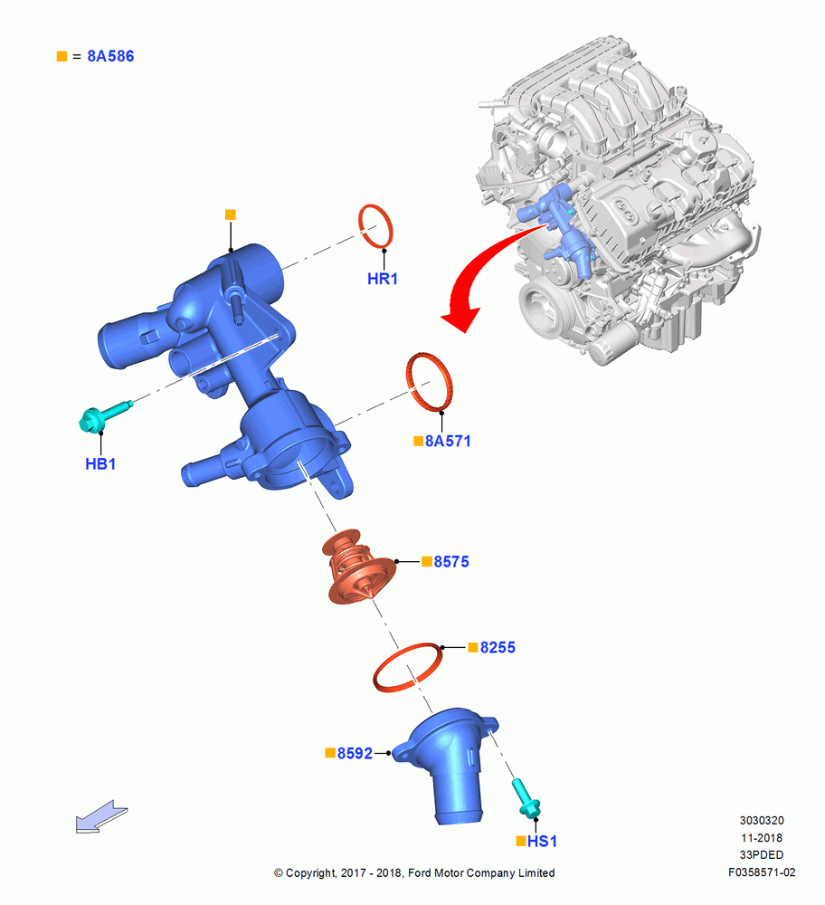 Thermostat/Housing & Related Parts, 3.3L Duratec