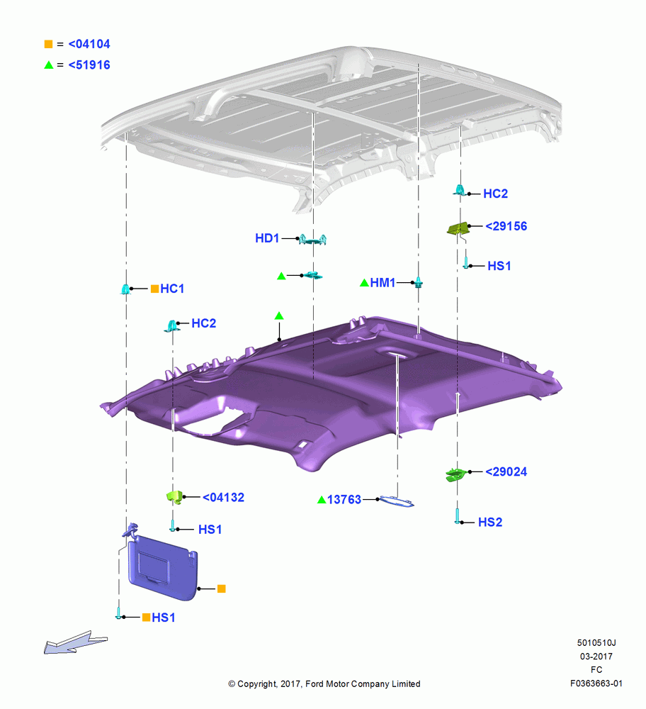 10J - Headlining and Sun Visors, Crew Cab, Less Sun Roof; 17/JUL/2017