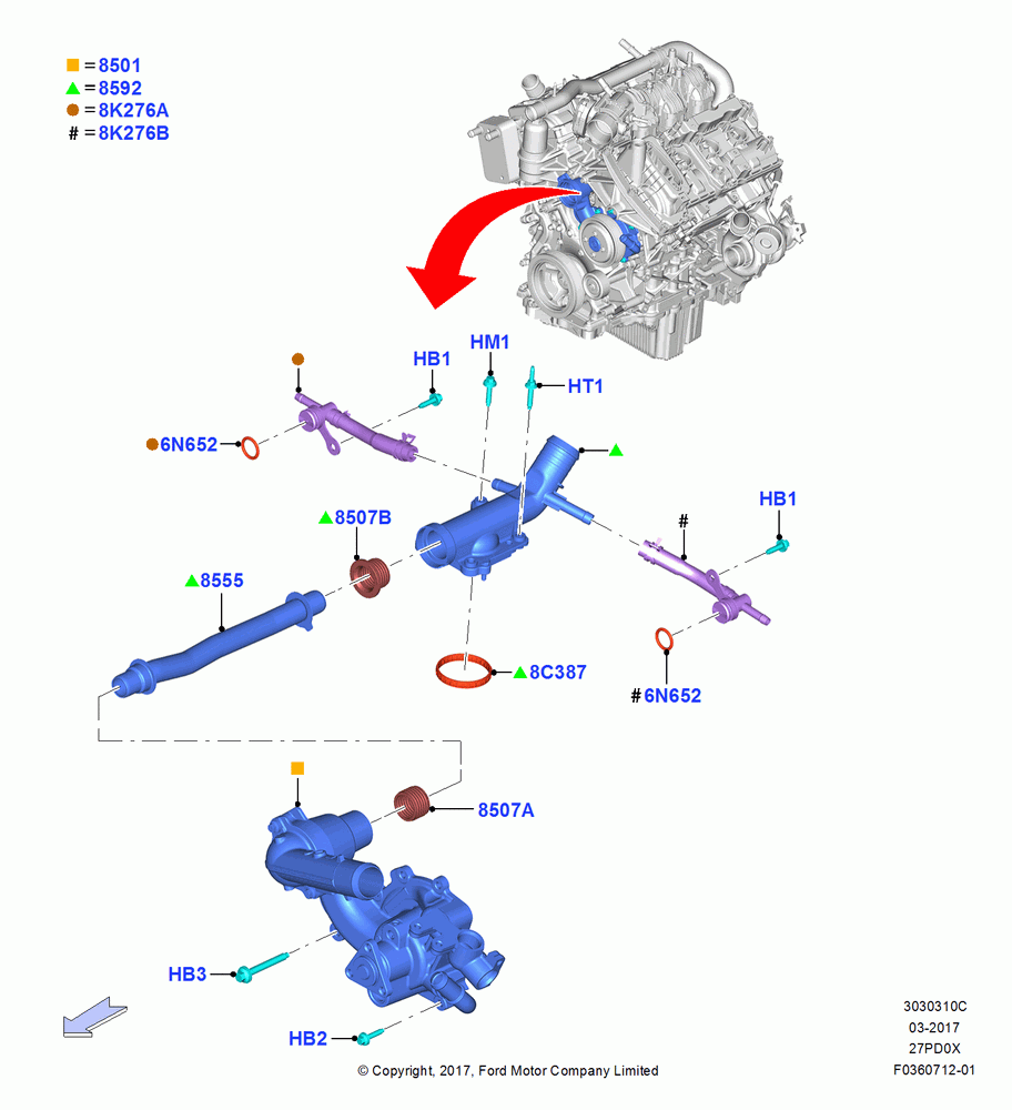 Water Pump, 2.7L DOHC 4V DI GT V6 GAS/FFV