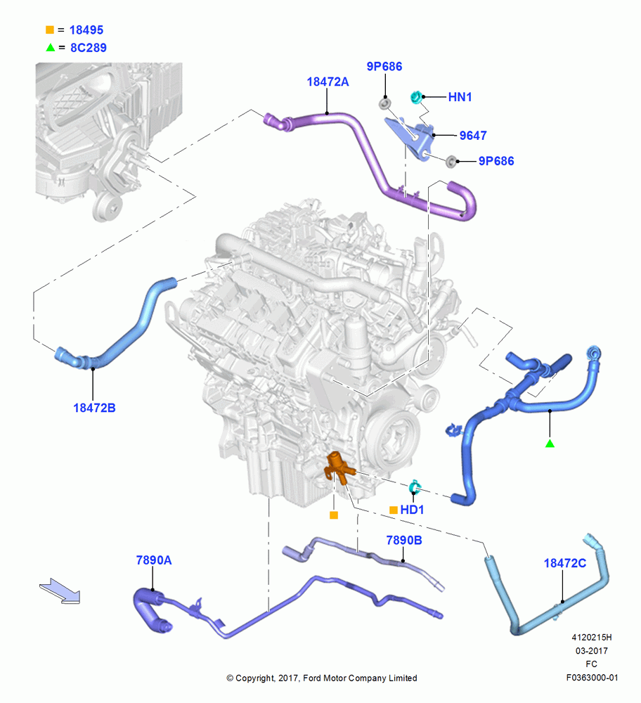 15H - Heater Hoses, 2.7L DOHC 4V DI GT V6 GAS/FFV; 17/JUL/2017