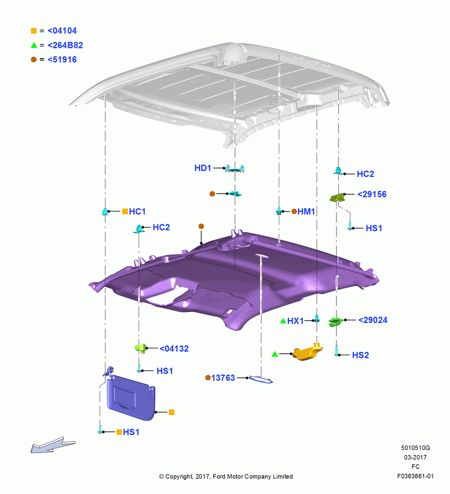 10G - Headlining and Sun Visors, Less Sun Roof, Super Cab; 17/JUL/2017