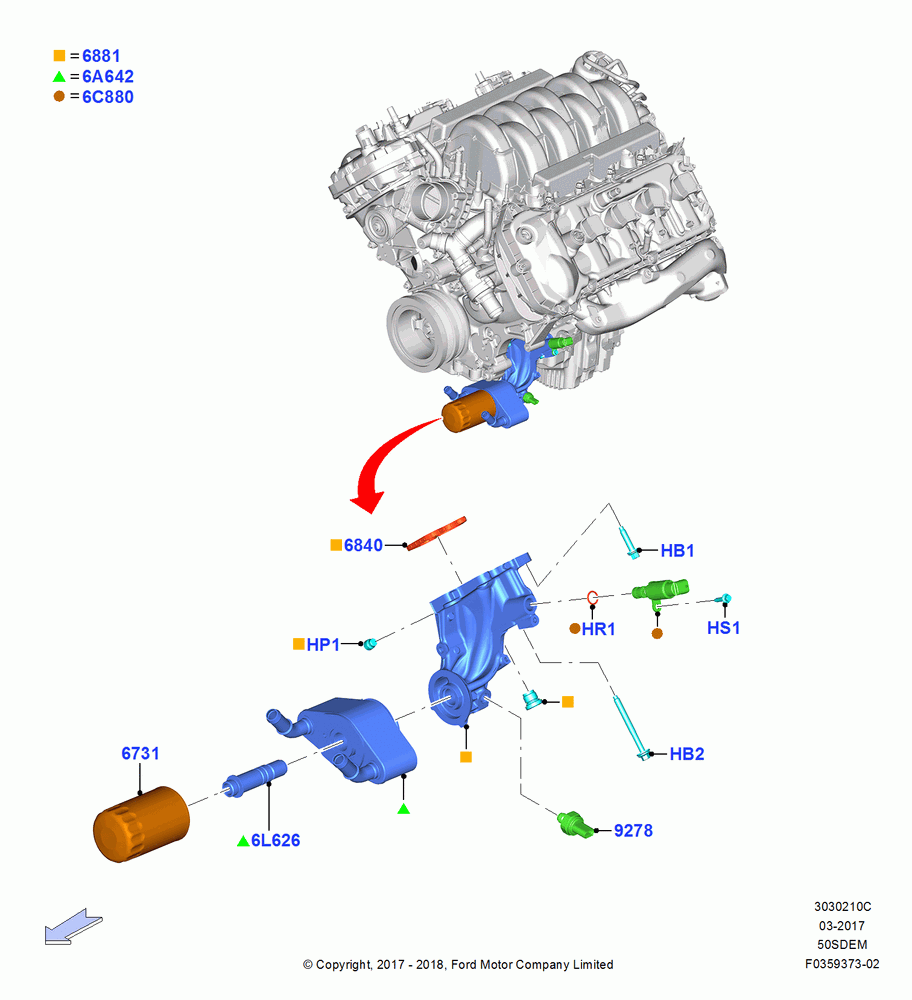 10C - Oil Cooler and Filter, 5.0L Coyote; 17/JUL/2017