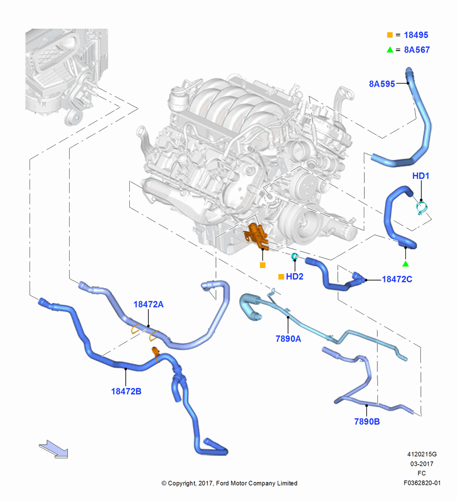 15G - Heater Hoses, 5.0L Coyote; 17/JUL/2017