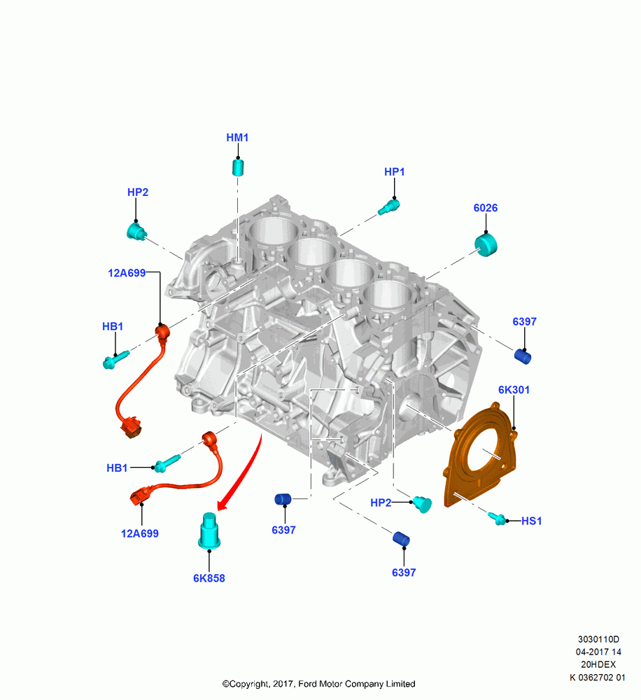 10D - Cylinder Block and Plugs, 2.0L TIVCT DI NA I4, (+)"ASM/FNA/GU/MEX/MPS/SN/PR/VIR"; 11/SEP/2017