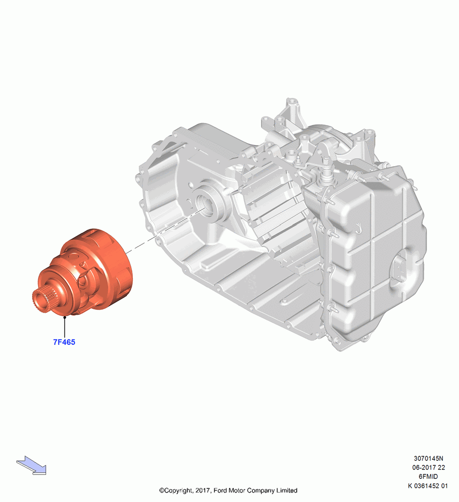 45N - Automatic Transaxle Diff.Component, 6 Speed Auto Trans 6F Mid-Range, 6 Speed Auto Trans 6F15, (+)"ASM/FNA/GU/MEX/MPS/SN/PR/VIR"; 11/SEP/2017