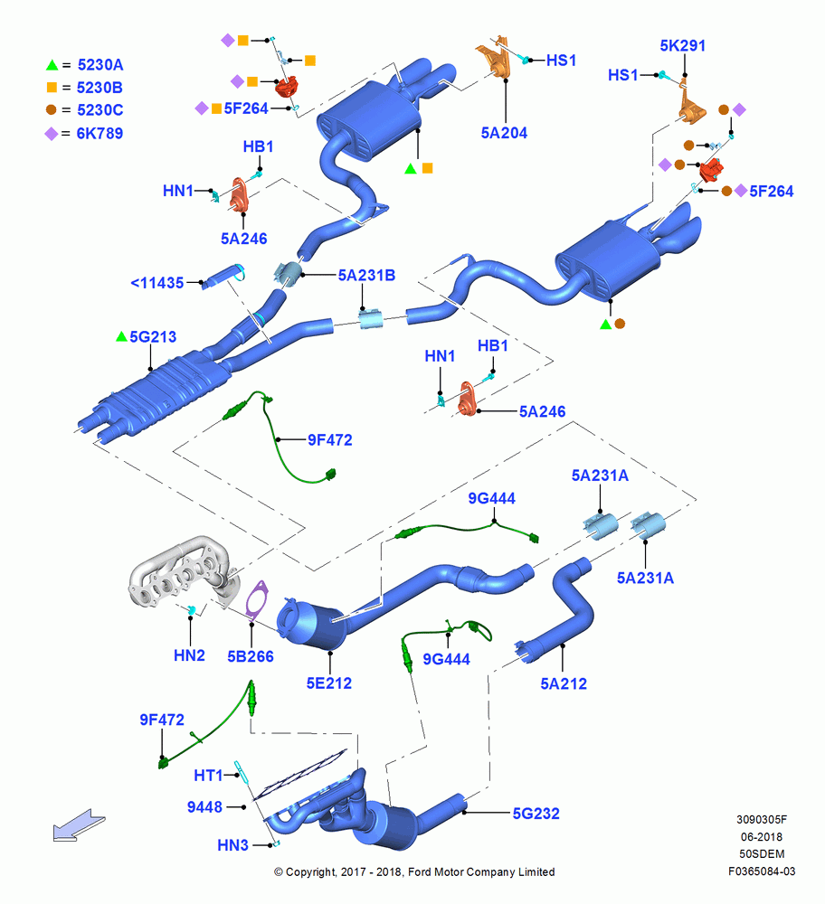 Exhaust System, 5.0L V8 32V DOHC EFI Modular, 50 State Emission Requirements, Dual Exhaust, MOD 5.0L-4V DOHC SEFI NA, Stage VI Emission Requirements-Car
