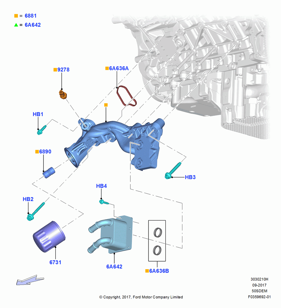 10H - Oil Cooler and Filter, 5.0L V8 32V DOHC EFI Modular, MOD 5.0L-4V DOHC SEFI NA, RHD RWD; 02/OCT/2017