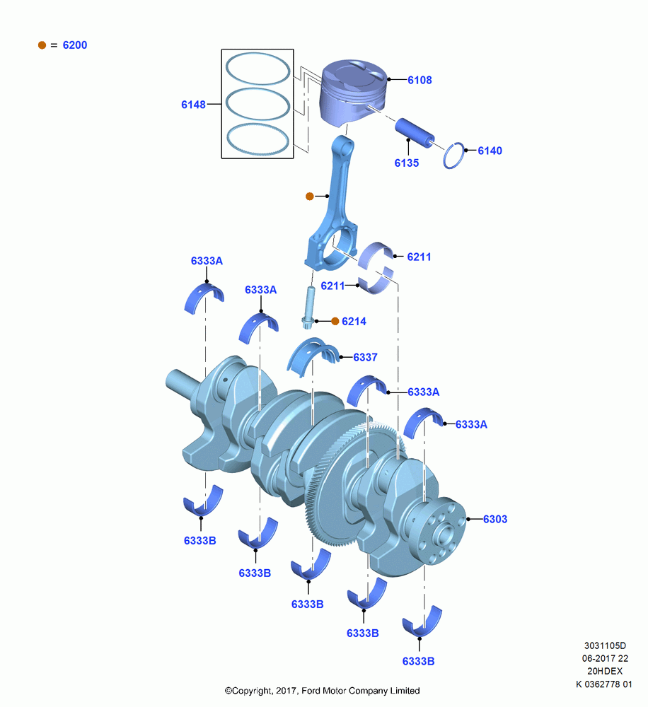 05D - Crankshaft/Pistons and Bearings, 2.0L TIVCT DI NA I4, (+)"ASM/FNA/GU/MEX/MPS/SN/PR/VIR"; 11/SEP/2017
