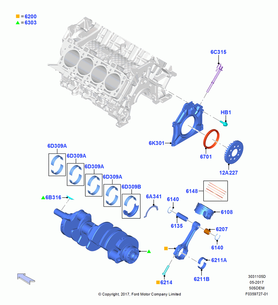 05D - Crankshaft/Pistons and Bearings, 5.0L V8 32V DOHC EFI Modular, MOD 5.0L-4V DOHC SEFI NA; 02/OCT/2017