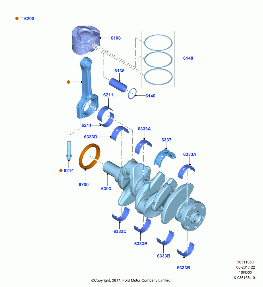 05C - Crankshaft/Pistons and Bearings, 1.0L EcoBoost 120PS/125PS/140PS, (+)"ASM/FNA/GU/MEX/MPS/SN/PR/VIR"; 11/SEP/2017