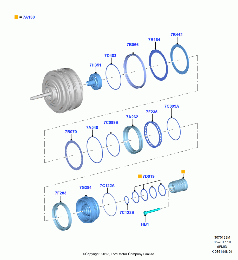 28M - Direct Clutch and Components, 6 Speed Auto Trans 6F Mid-Range, 6 Speed Auto Trans 6F15, (+)"ASM/FNA/GU/MEX/MPS/SN/PR/VIR"; 11/SEP/2017