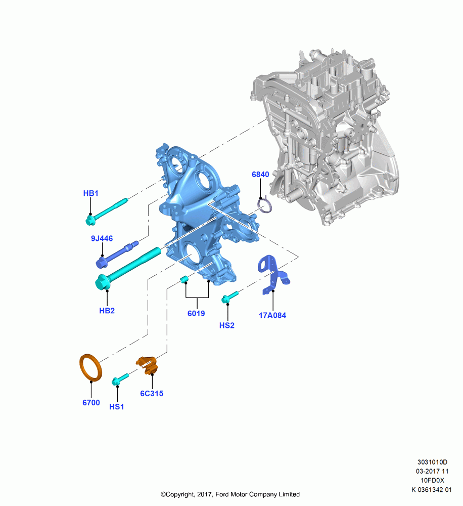 10D - Timing Gear Covers, 1.0L EcoBoost 120PS/125PS/140PS, (+)"ASM/FNA/GU/MEX/MPS/SN/PR/VIR"; 11/SEP/2017
