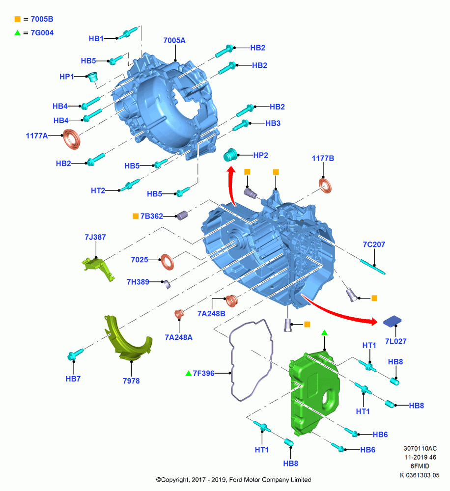 10AC - Transmission External Components, 6 Speed Auto Trans 6F Mid-Range, 2.0L TIVCT DI NA I4, (+)"ASM/FNA/GU/MEX/MPS/SN/PR/VIR"; 11/SEP/2017