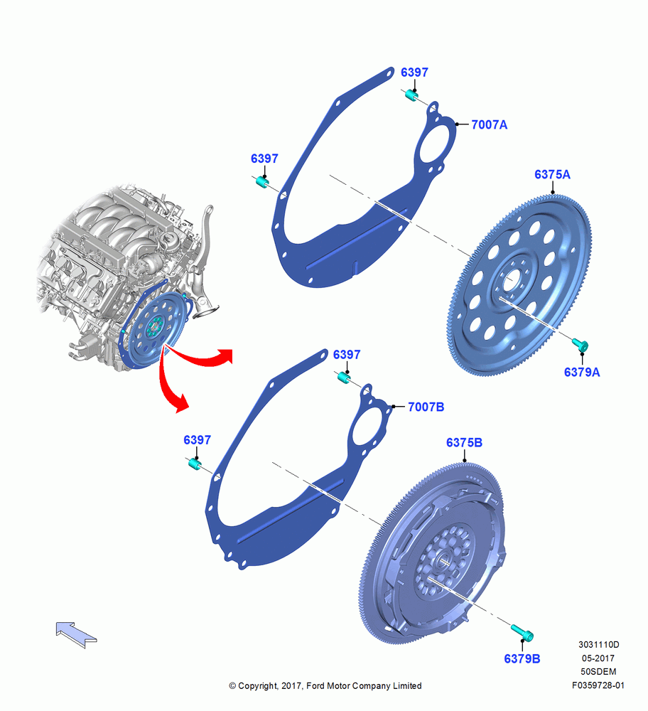 10D - Flywheel, 5.0L V8 32V DOHC EFI Modular, MOD 5.0L-4V DOHC SEFI NA; 02/OCT/2017