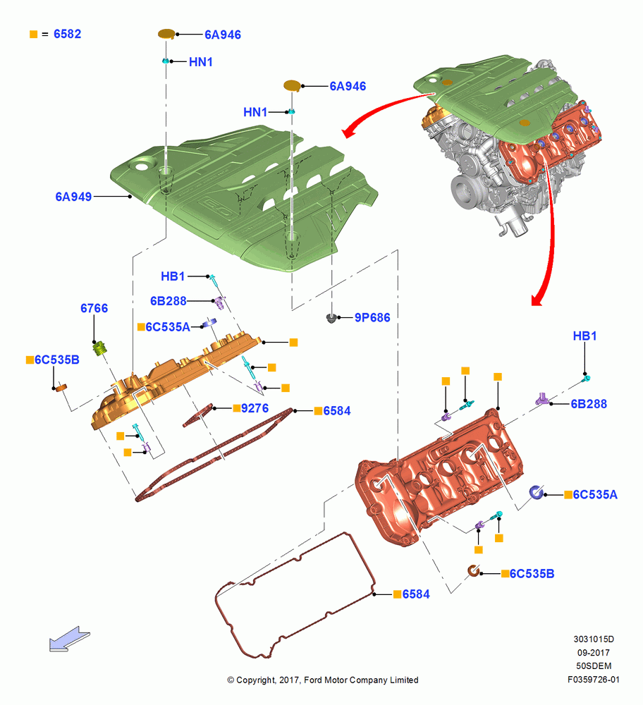 15D - Cylinder Head Cover, 5.0L V8 32V DOHC EFI Modular, MOD 5.0L-4V DOHC SEFI NA; 02/OCT/2017