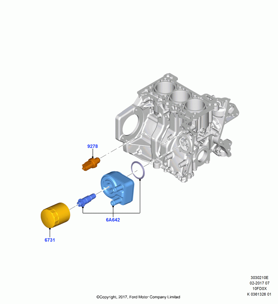 10E - Oil Cooler and Filter, 1.0L EcoBoost 120PS/125PS/140PS, (+)"ASM/FNA/GU/MEX/MPS/SN/PR/VIR"; 11/SEP/2017