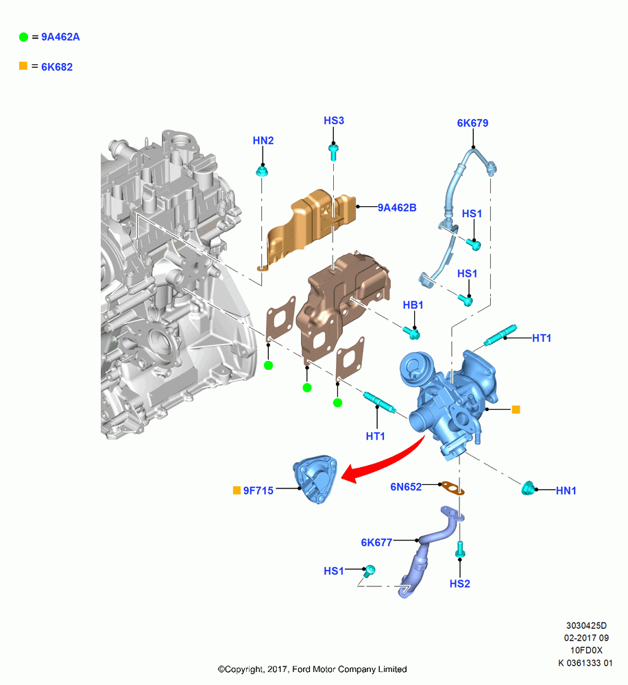 25D - Turbocharger, 1.0L EcoBoost 120PS/125PS/140PS, (+)"ASM/FNA/GU/MEX/MPS/SN/PR/VIR"; 11/SEP/2017