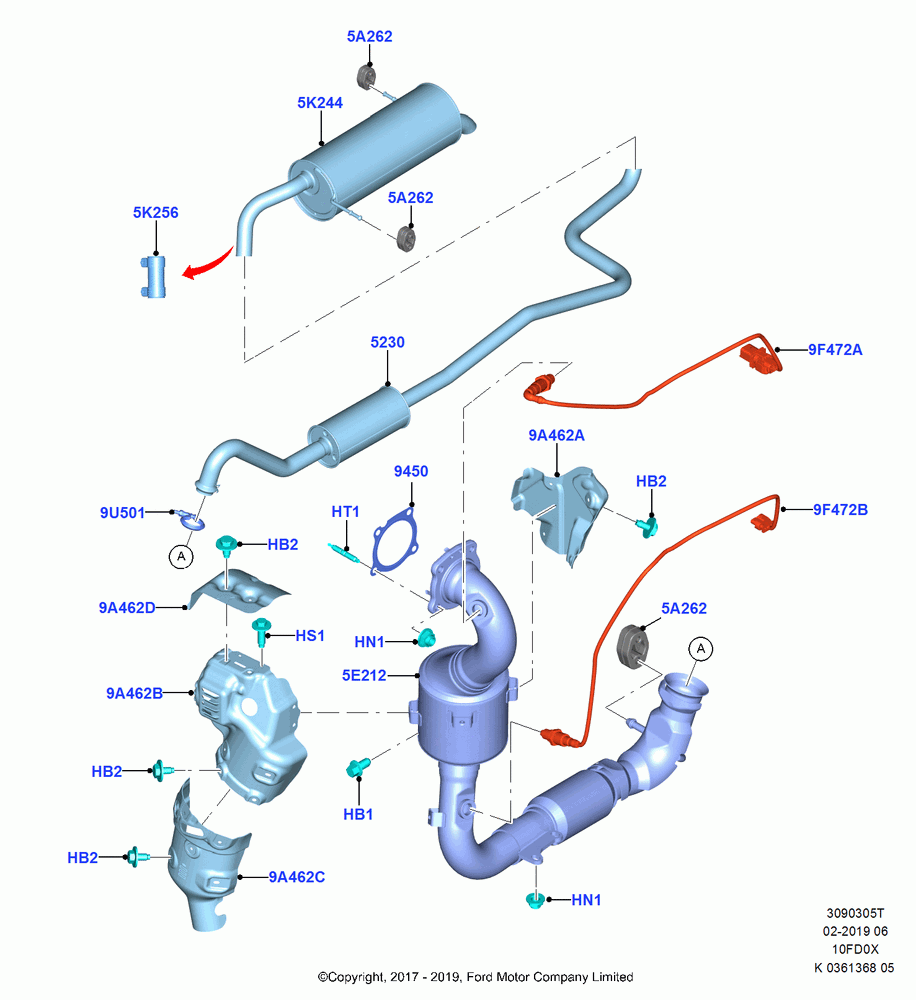 05T - Exhaust System, 1.0L EcoBoost 120PS/125PS/140PS, (+)"ASM/FNA/GU/MEX/MPS/SN/PR/VIR"; 11/SEP/2017