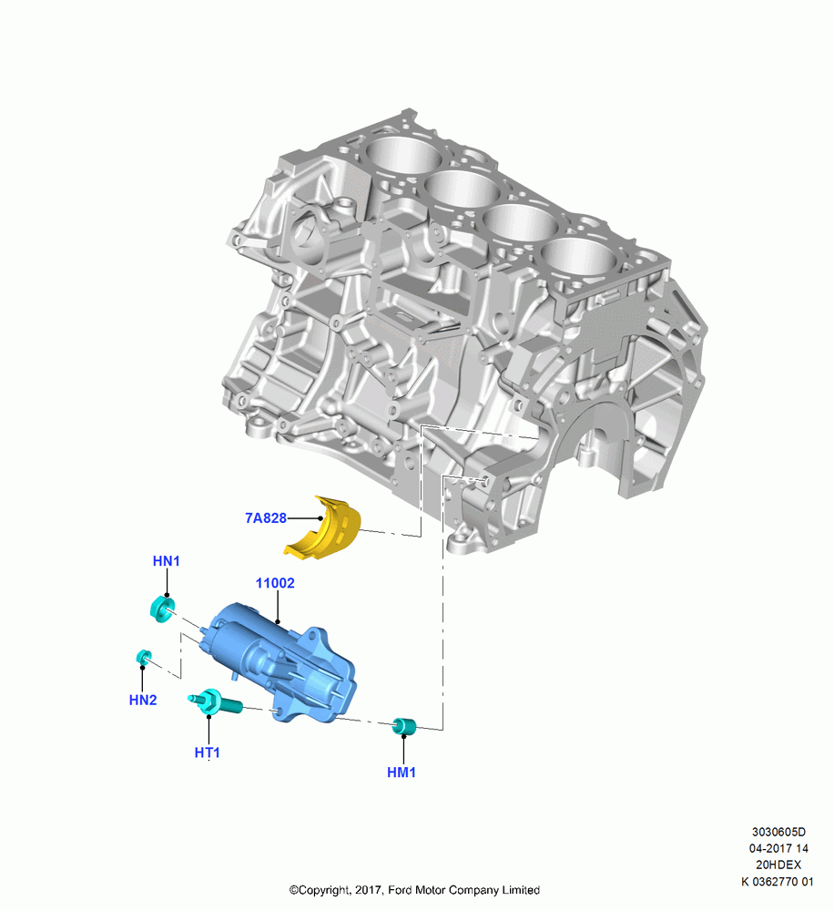 05D - Starter Motor, 2.0L TIVCT DI NA I4, (+)"ASM/FNA/GU/MEX/MPS/SN/PR/VIR"; 11/SEP/2017