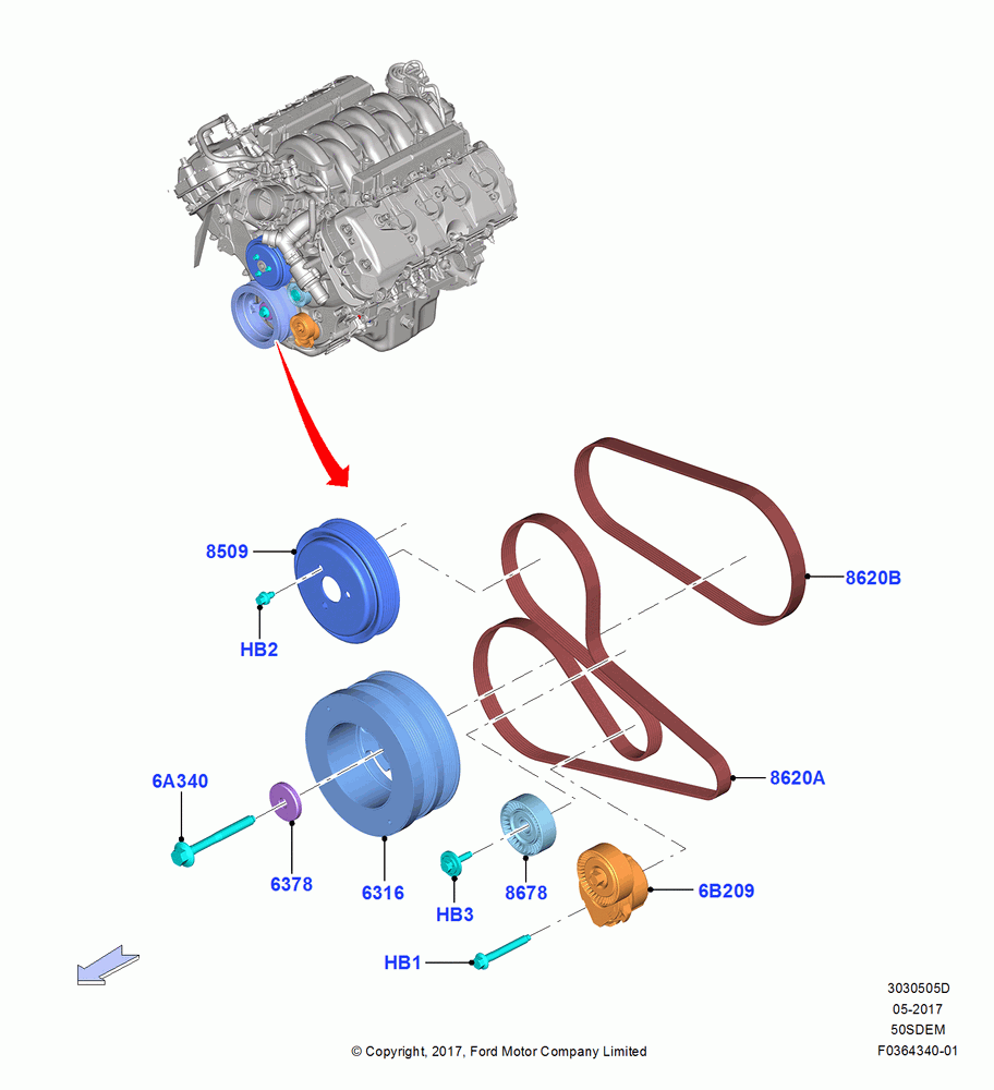Pulleys and Drive Belts, 5.0L V8 32V DOHC EFI Modular, MOD 5.0L-4V DOHC SEFI NA