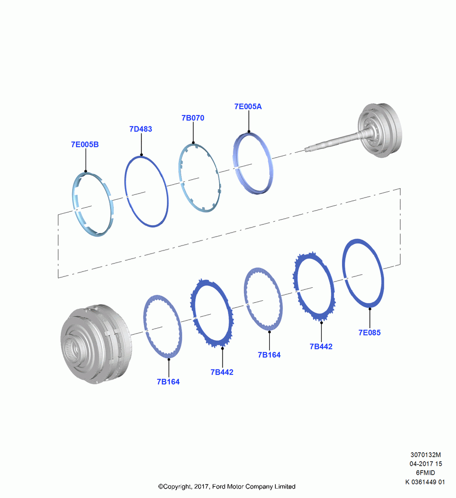 32M - Intermediate Clutch and Components, 6 Speed Auto Trans 6F Mid-Range, 6 Speed Auto Trans 6F15, (+)"ASM/FNA/GU/MEX/MPS/SN/PR/VIR"; 11/SEP/2017
