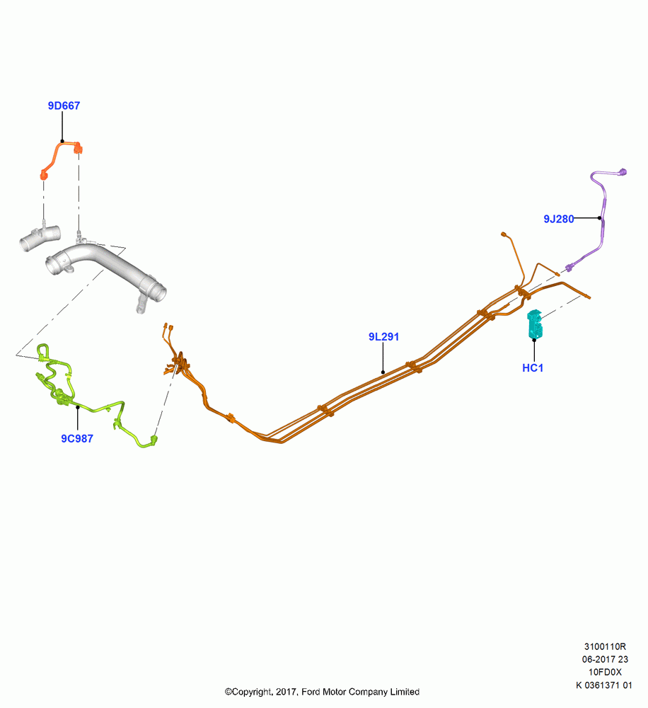 10R - Fuel Lines, 1.0L EcoBoost 120PS/125PS/140PS, (+)"ASM/FNA/GU/MEX/MPS/SN/PR/VIR"; 11/SEP/2017