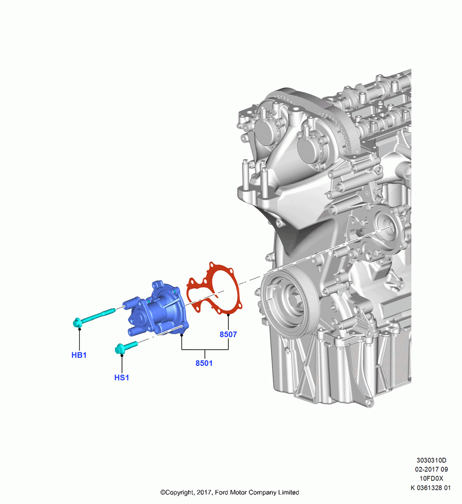 10D - Water Pump, 1.0L EcoBoost 120PS/125PS/140PS, (+)"ASM/FNA/GU/MEX/MPS/SN/PR/VIR"; 11/SEP/2017