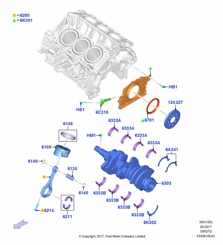 05L - Crankshaft/Pistons and Bearings, 3.5L V6 GTDI; 25/SEP/2017