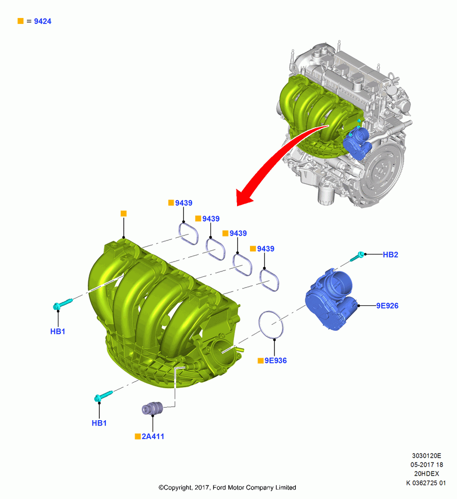 20E - Intake Manifold, 2.0L TIVCT DI NA I4, (+)"ASM/FNA/GU/MEX/MPS/SN/PR/VIR"; 11/SEP/2017