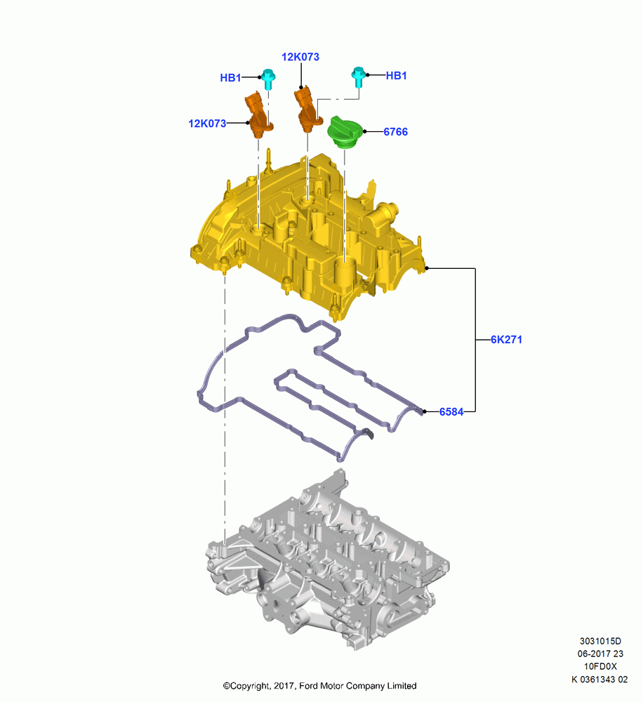 15D - Cylinder Head Cover, 1.0L EcoBoost 120PS/125PS/140PS, (+)"ASM/FNA/GU/MEX/MPS/SN/PR/VIR"; 11/SEP/2017