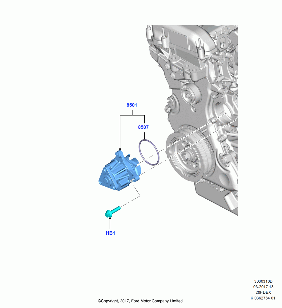 10D - Water Pump, 2.0L TIVCT DI NA I4, (+)"ASM/FNA/GU/MEX/MPS/SN/PR/VIR"; 11/SEP/2017