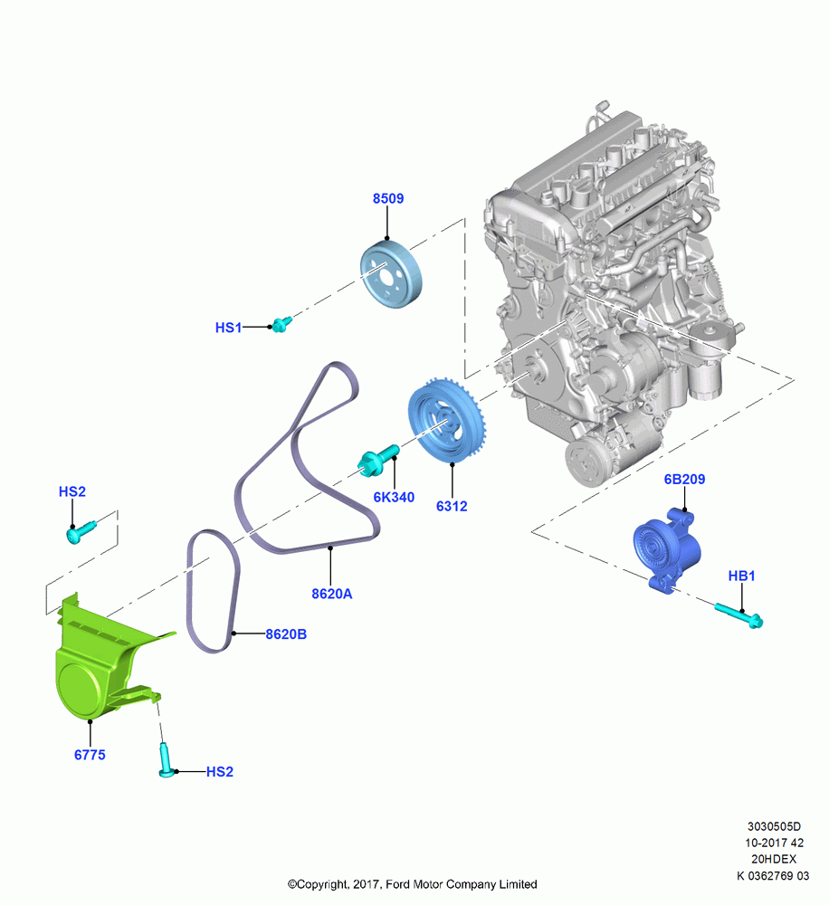 05D - Pulleys and Drive Belts, 2.0L TIVCT DI NA I4, (+)"ASM/FNA/GU/MEX/MPS/SN/PR/VIR"; 11/SEP/2017