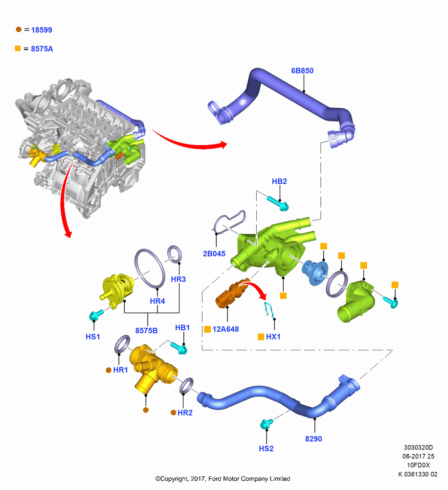 20D - Thermostat/Housing & Related Parts, 1.0L EcoBoost 120PS/125PS/140PS, (+)"ASM/FNA/GU/MEX/MPS/SN/PR/VIR"; 11/SEP/2017