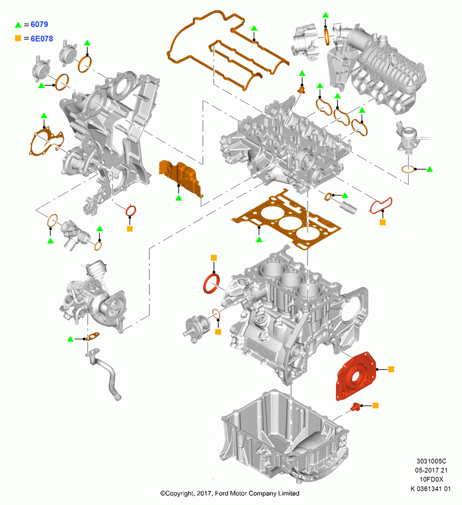 05C - Engine Gasket Kits, 1.0L EcoBoost 120PS/125PS/140PS, (+)"ASM/FNA/GU/MEX/MPS/SN/PR/VIR"; 11/SEP/2017