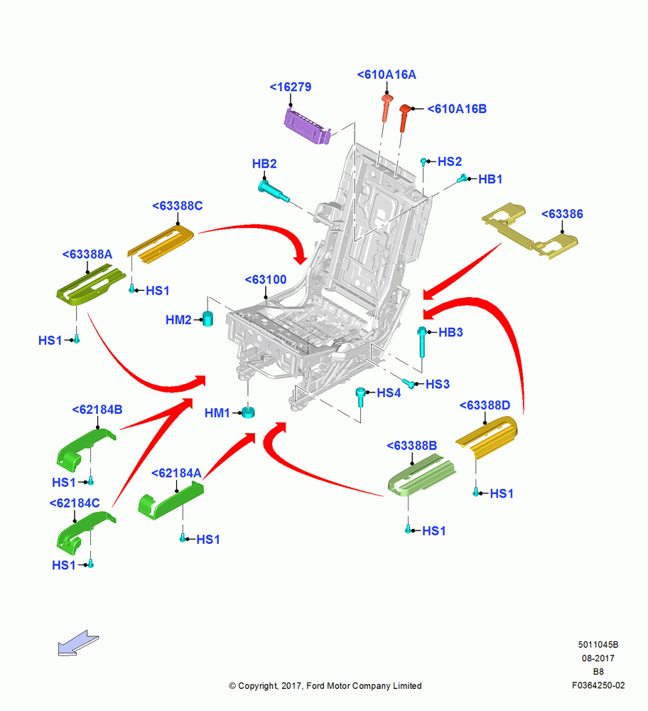 45B - Rear Seat Frame, 2nd Row 40-20-40 P/Fold Easy Entry, 40% Seat; 25/SEP/2017