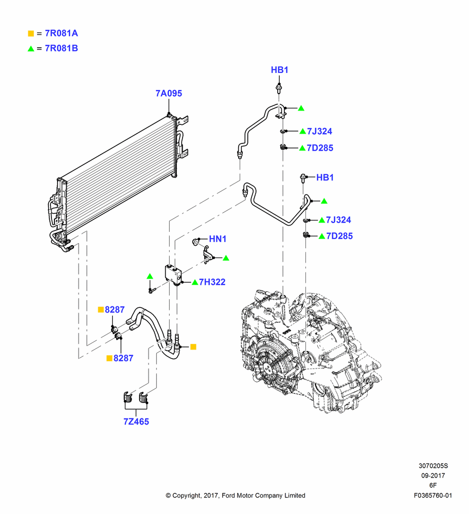 Transmission Cooling Systems, 6 Speed Auto Transmission 6F50, 3.5L DOHC T/C V6 Gas, 6 Speed Auto Transmission 6F55, Less Police Version