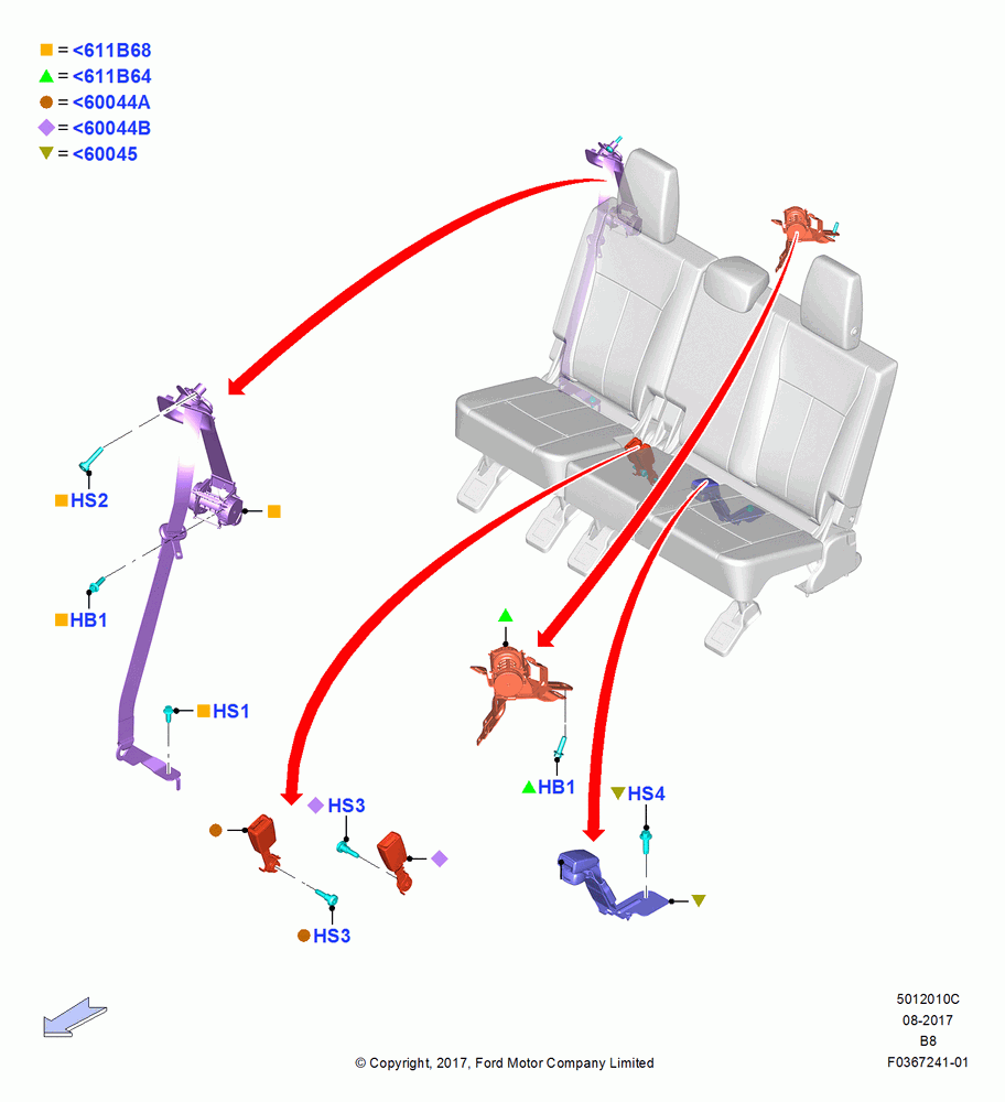10C - Rear Seat Belts, Regular Wagon, With Third Row Power Folding Seat; 25/SEP/2017