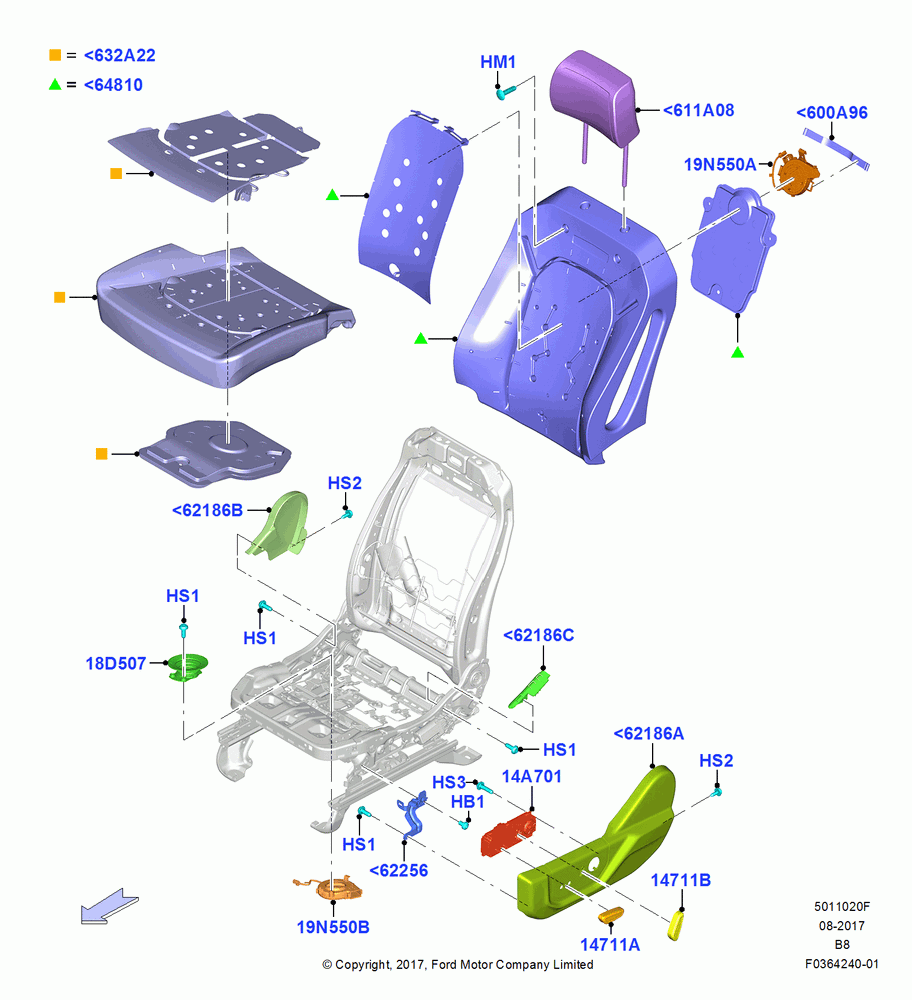 20F - Front Seat Pads/Valances & Heating, With Driver 10 Way Pwr Seat Adjust, Driver/Pass Multi - Contour Seats; 25/SEP/2017