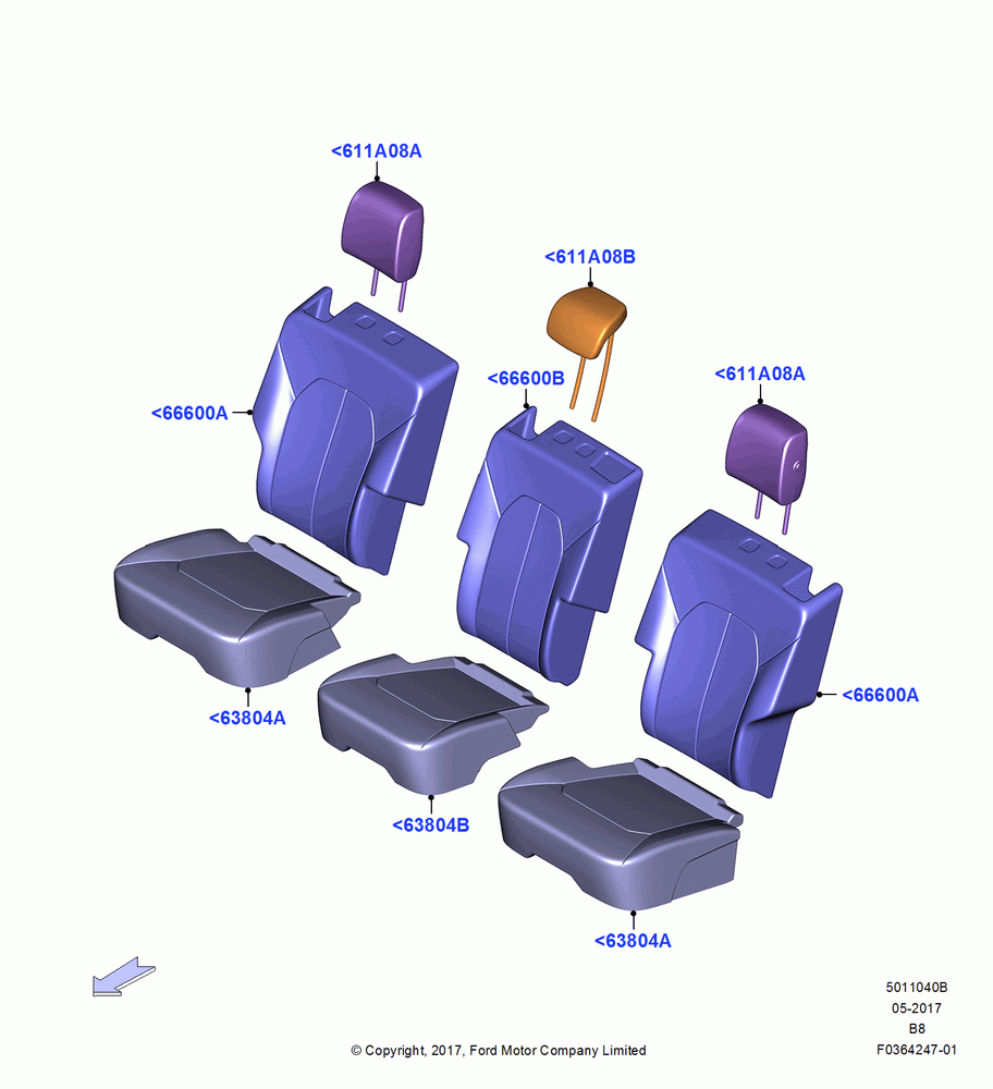 40B - Rear Seat Covers, 2nd Row 40-20-40 P/Fold Easy Entry; 25/SEP/2017